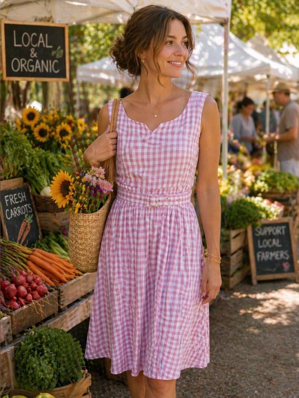 Lindy Bop Pink and White Gingham Midi Dress